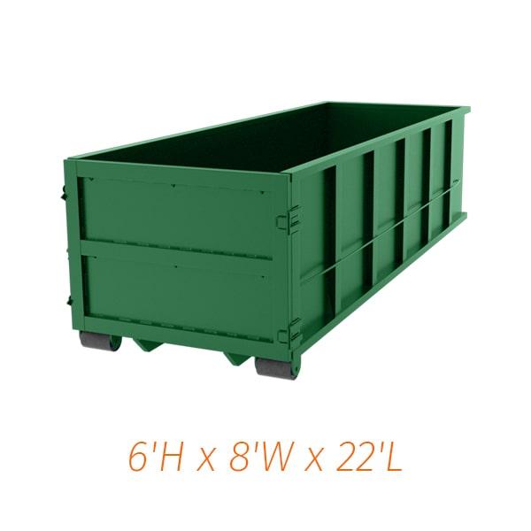 our 30 yard dumpsters can be placed on your driveway as long as it is level and has enough clearance